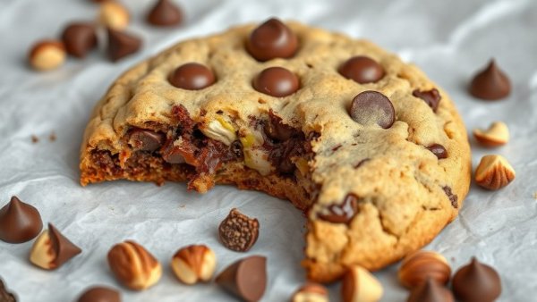 Chocolate chunk pistachio cookie with bite, close-up.