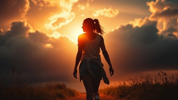 Woman walking into bright light, letting go of past expectations.
