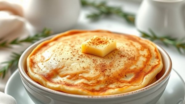 Eggnog Protein Pancake Bowl with cinnamon and butter.