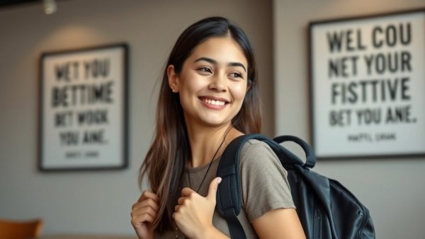 Woman with black backpack smiling indoors, lululemon diaper bag.