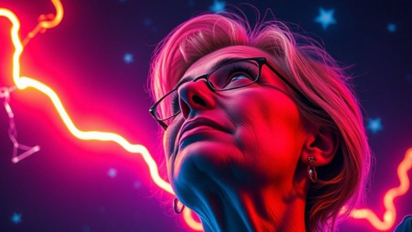 Menopause and Childhood Trauma: Surreal art of woman with lightning.