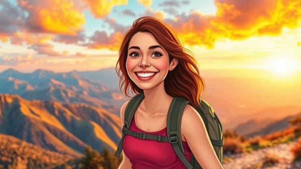 Gift of Being Single: Vibrant woman hiking at sunset.