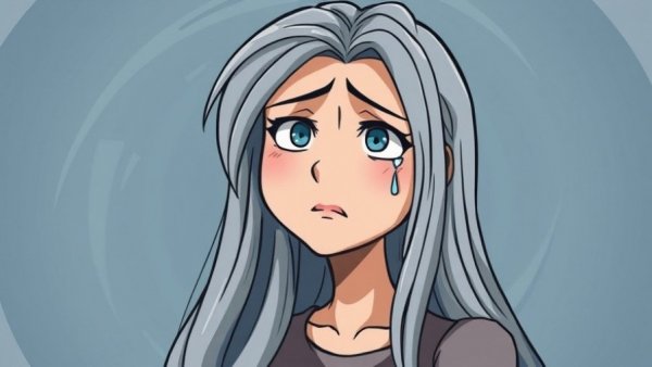 Emotionally reactive woman illustration in survival mode, tearful expression.