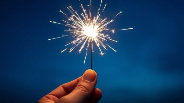Manifestation through passion with sparkler against blue sky.