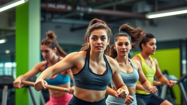 Energetic athletes showcasing GMB Fitness 2025 highlights in a gym.