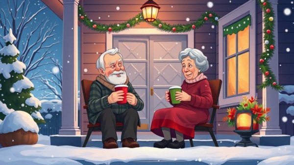 Elderly couple on porch at night, sharing a warm moment. Listening to our aging loved ones.