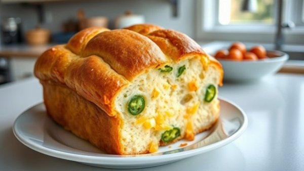 Golden jalapeño cheddar cottage cheese pull-apart bread on a plate.
