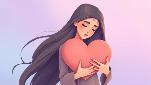 A woman cradling a heart, symbolizing self-acceptance and self-love.