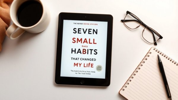 Digital display with book cover 'Seven Small Easy Habits That Changed My Life', Triggers as Teachers.