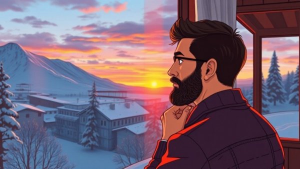 Reflective man gazing at sunset for emotional resilience during financial stress.