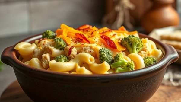 Healthy Chicken Broccoli Cottage Cheese Mac and Cheese.