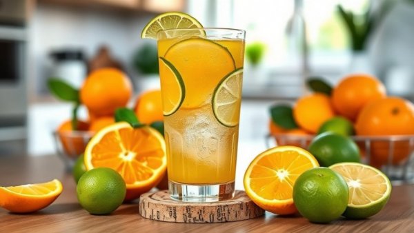 Coconut Citrus Nature's Gatorade in a glass with lime and orange garnishes.
