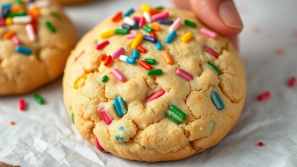 Colorful Giant Protein Sugar Cookie topped with sprinkles.