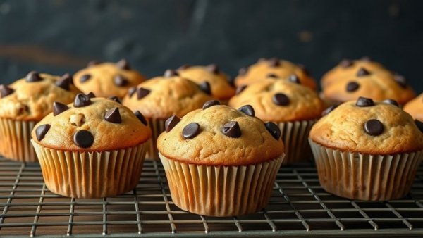 Freshly baked healthy muffins arranged on a cooling rack.