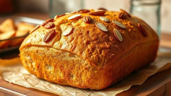 Cottage Cheese Pull-Apart Bread with almond slices, close-up.