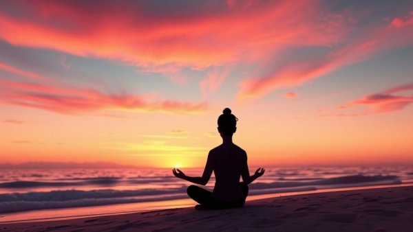 Serene beach sunset meditation to stop catastrophic thinking.