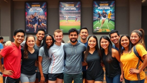 Team GB physiotherapist and athletes posing at a sports event, smiling together.