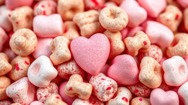 Cupid's Chex Mix of Love dessert with colorful candies and marshmallows.