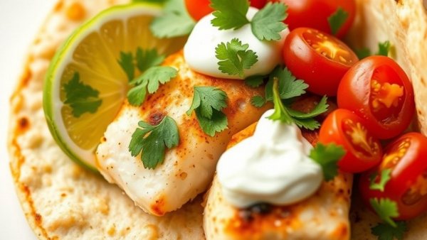 Baked Chile Lime Fish Tacos garnished with lime and cilantro.