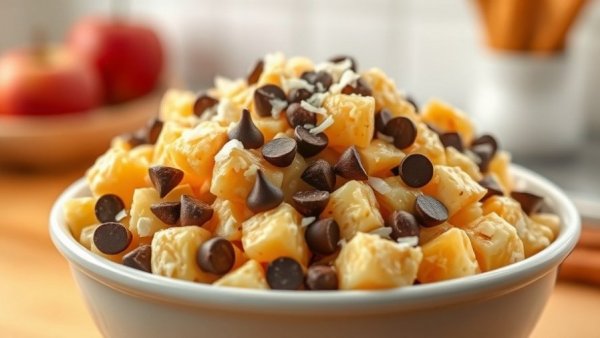 Healthy Caramel deLites Apple Salad with chocolate chips in a bowl.