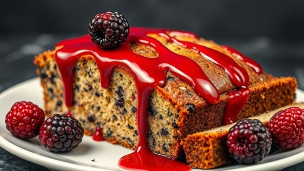 Moist blackberry lemon poppy seed loaf with fresh glaze.