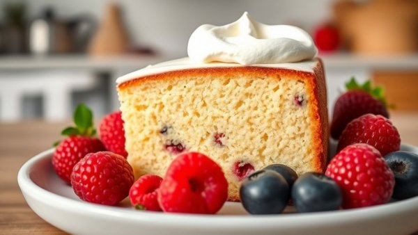 Easy Yogurt Cake Recipe with berries and whipped cream
