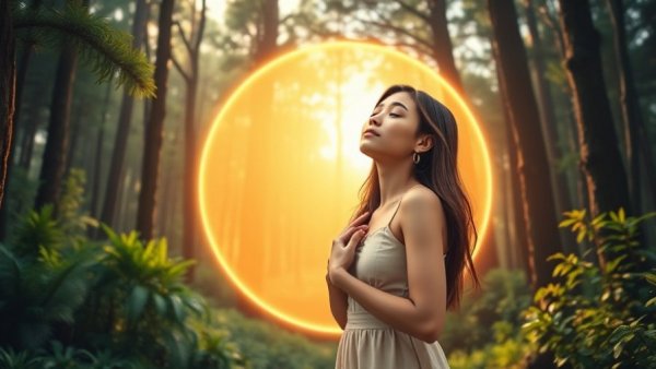 Serene woman in forest setting boundaries for inner peace.