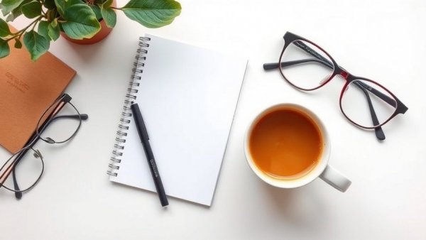 Minimalist flat lay with coffee and book on habits.