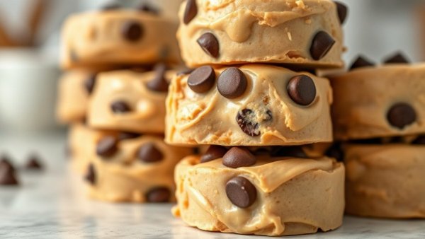 Peanut butter frozen yogurt bites topped with chocolate chips.