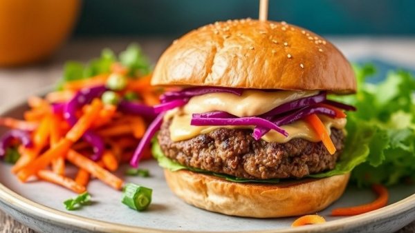 Spicy Burgers With Tahini Sauce and Harissa Carrot Slaw