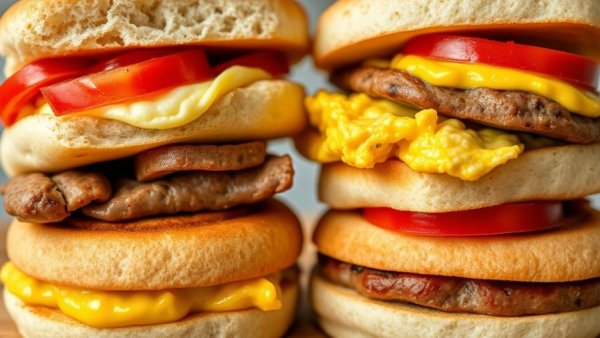 Breakfast Stuffed Cottage Cheese English Muffins displaying savory fillings.
