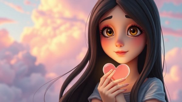 Young woman embracing emotional vulnerability with glowing heart