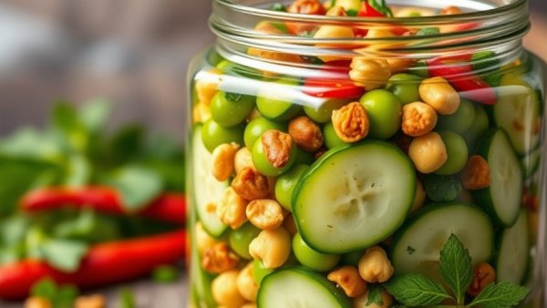 Chili Crunch Edamame Cucumber Salad in glass jar