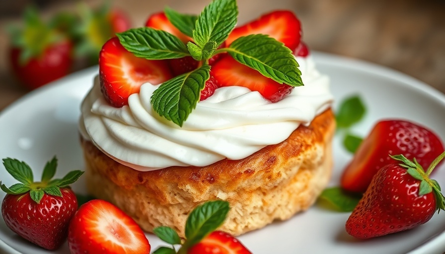 High-protein strawberry shortcake with cream and strawberries.