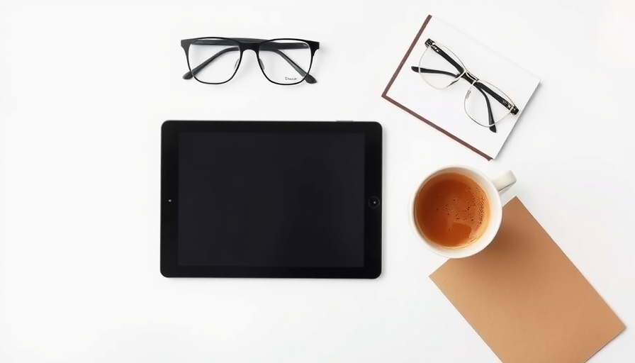 Digital book cover with coffee cup and glasses.