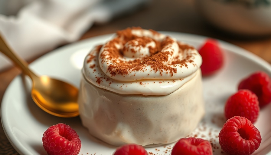 Creamy cocoa dessert with raspberries, healthy recipes.