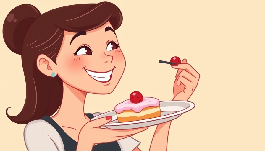 Cartoon woman enjoying raspberry dessert, Healthy Aging and Longevity.