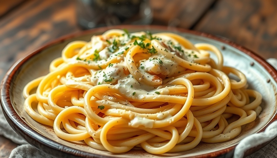 Creamy Cottage Cheese Alfredo pasta close-up with herbs.