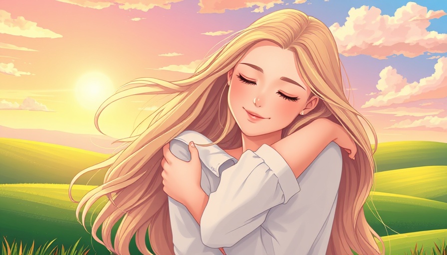 Learning to treat myself with love illustration of woman embracing self