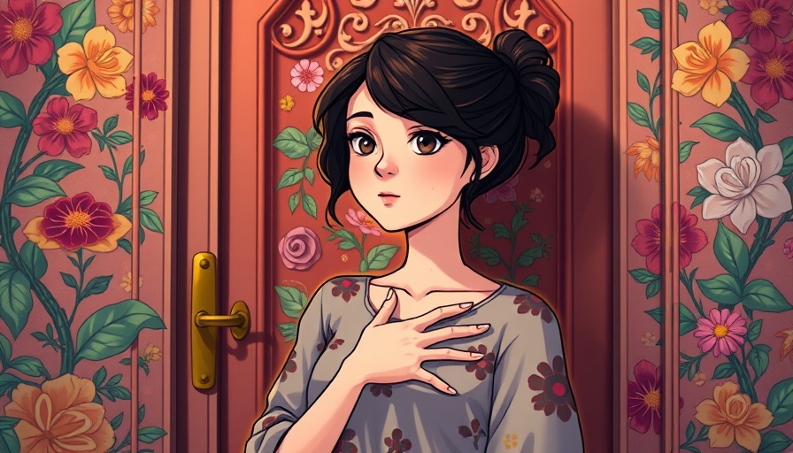 Emotional Vulnerability in Relationships depicted as a serene cartoon woman with a floral backdrop.