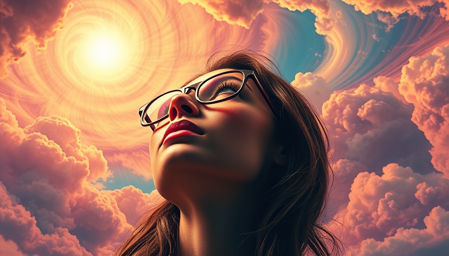 Surreal illustration of woman embracing neurodivergence with colorful aura.