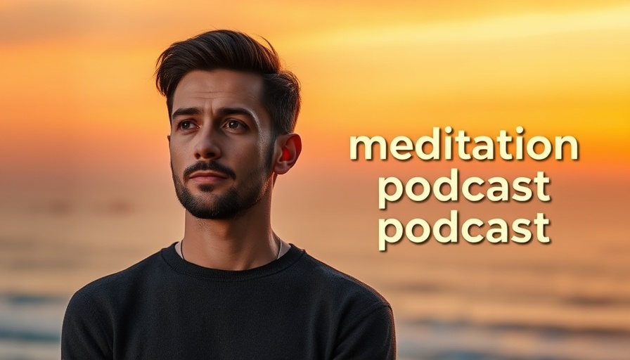 Podcast cover on deep relaxation techniques with ocean sunset.