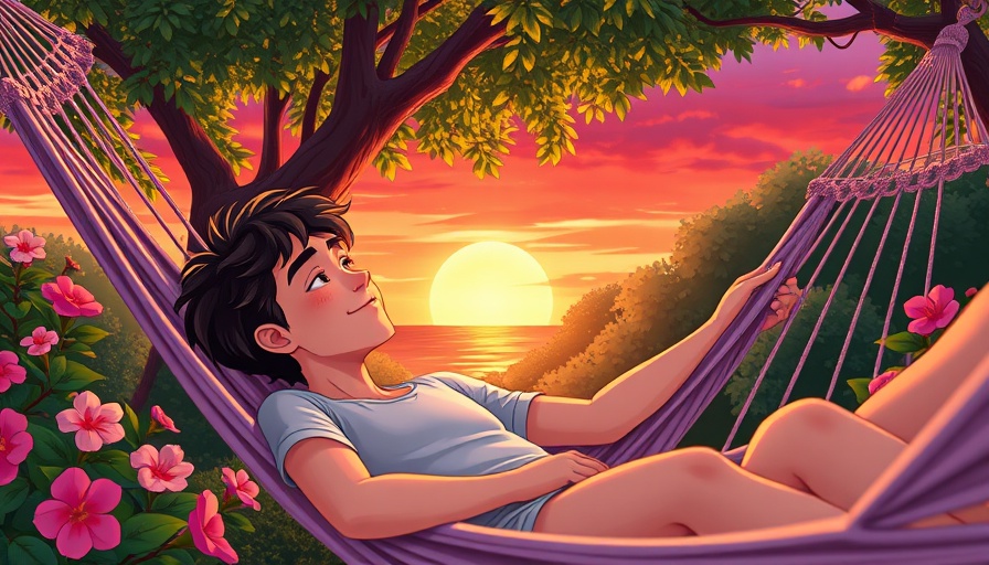 Person relaxing in hammock amidst lush garden at vibrant sunset, illustrating how to relax amidst anxiety.