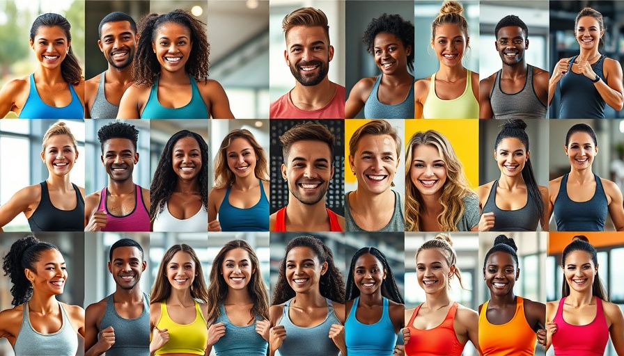 Diverse fitness enthusiasts collage promoting sustainable fitness motivation.