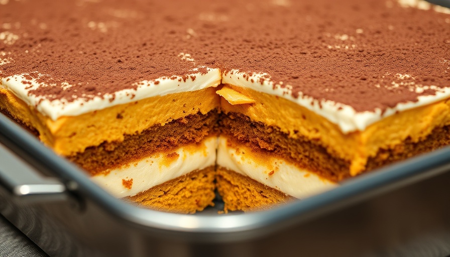 Delicious high-protein pumpkin tiramisu in baking dish.