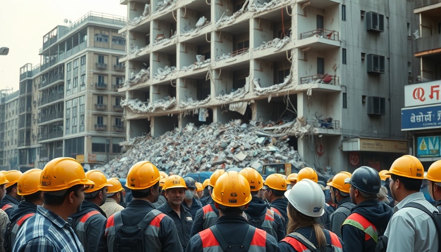 Rescue team at a collapsed building site in Indonesia highlighting construction safety reform.