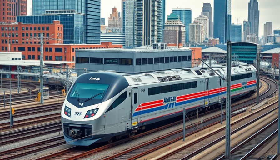 Amtrak Rail Yard Modernizations with new building and rail lines in cityscape.