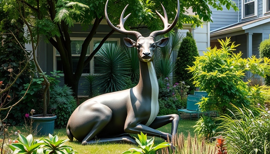 Deer sculpture amid Houston Heights garden transformation