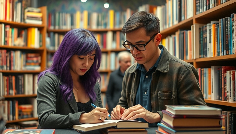 Screamo bookstore Austin scene with vibrant characters.