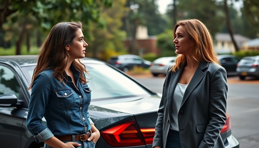 Two women in a serious parking lot conversation, campus rape films context.